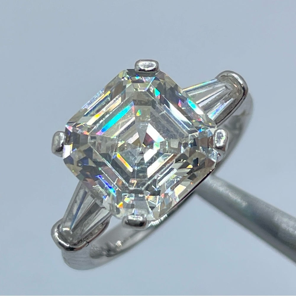 Lafonn Sterling Silver Radiant Cut CZ Ring Baguette Side Stones Bridal